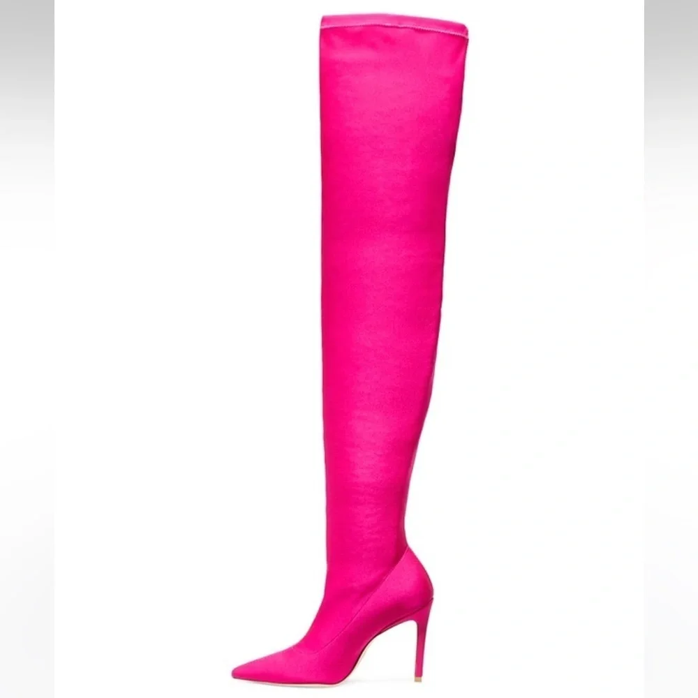 New Stuart Weitzman Ultrastuart Legging 100 Boot Fuchsia Pink OTK Sexy Sz 7.5